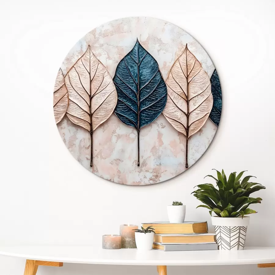 Fototapetes Dažādas rudens abstraktās lapas dažādos brūnā, bēšā un zilā krāsā, kas sakārtotas rindā uz gaiša fona r42217