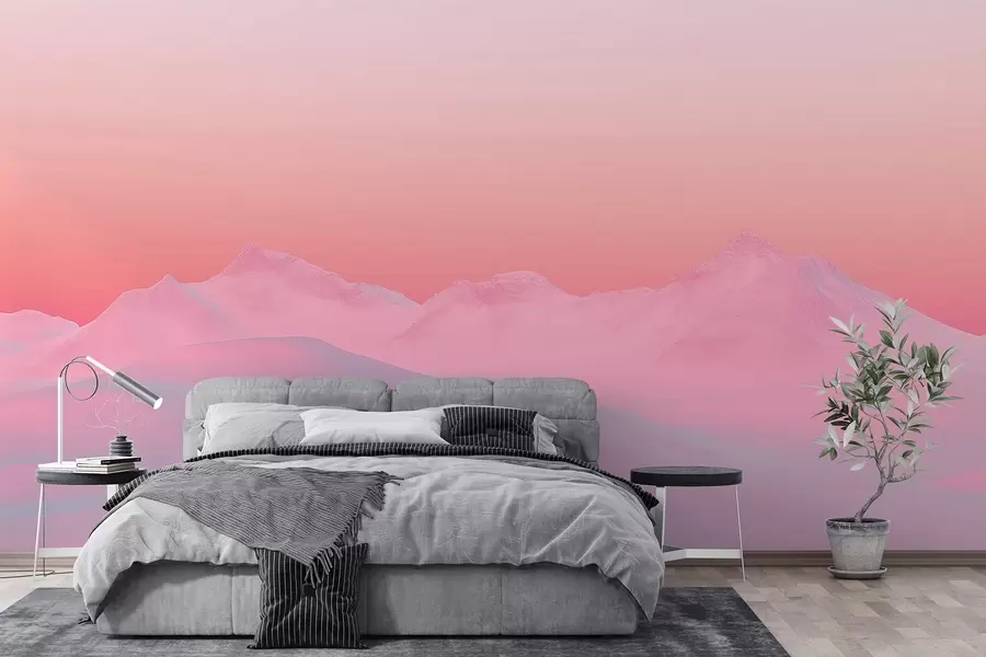 Fototapetes Maigs aveņu saulriets uz kalnu un debesu fona w02234