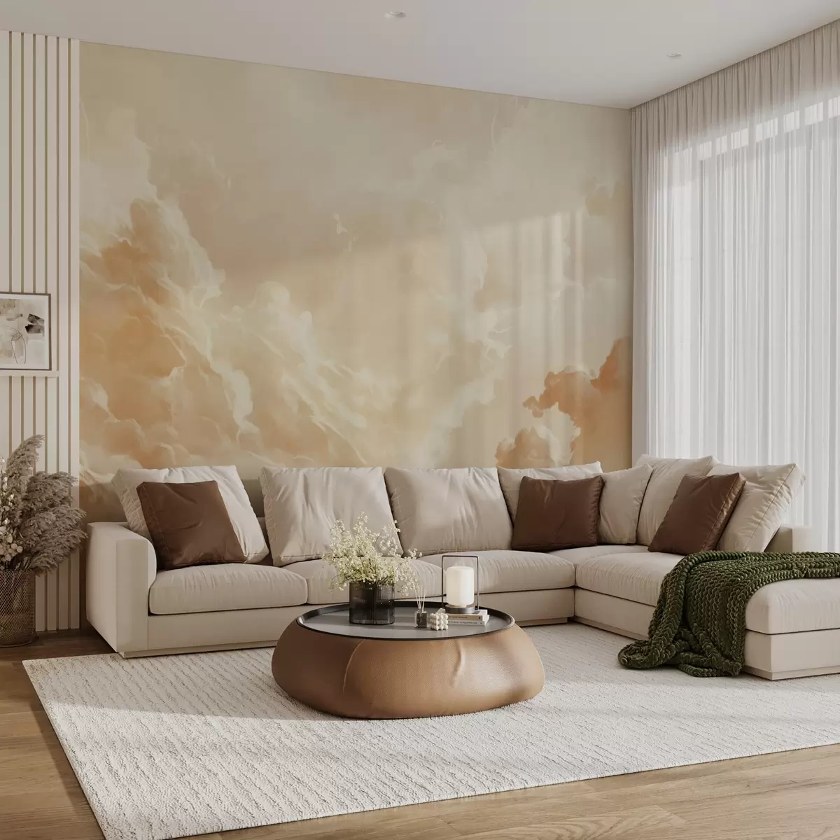 Fototapetes Bēšas debesis ar mākoņiem gleznainā stilā w08550