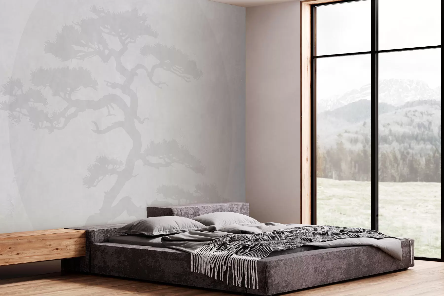 Fototapetes Japāņu bonsai koks un ģeometrijas grunge fons w08554