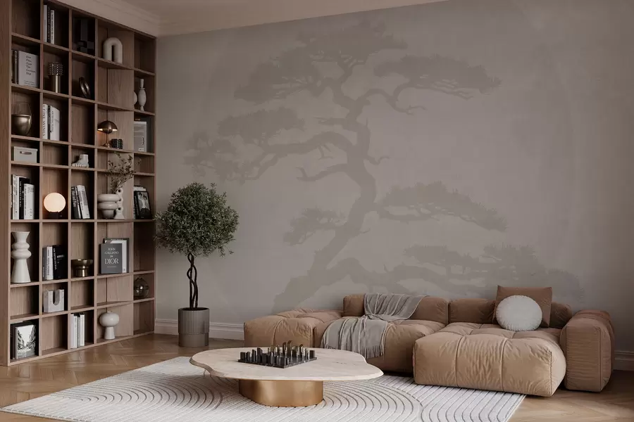 Fototapetes Japāņu bonsai koks un ģeometrijas grunge fons w08554v1