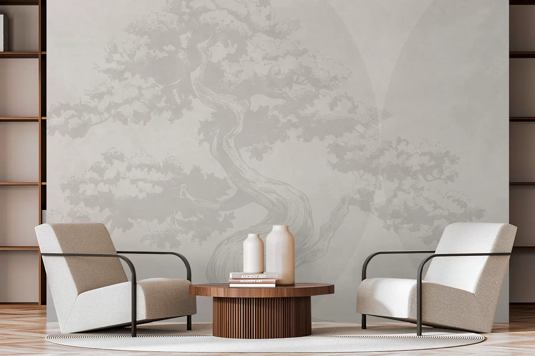 Fototapetes Bonsai koks minimālisms ģeometrija grunge fons w08557