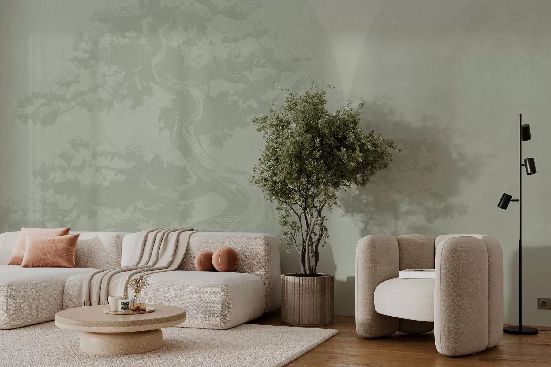 Fototapetes Bonsai koks minimālisms ģeometrija grunge fons w08557v2