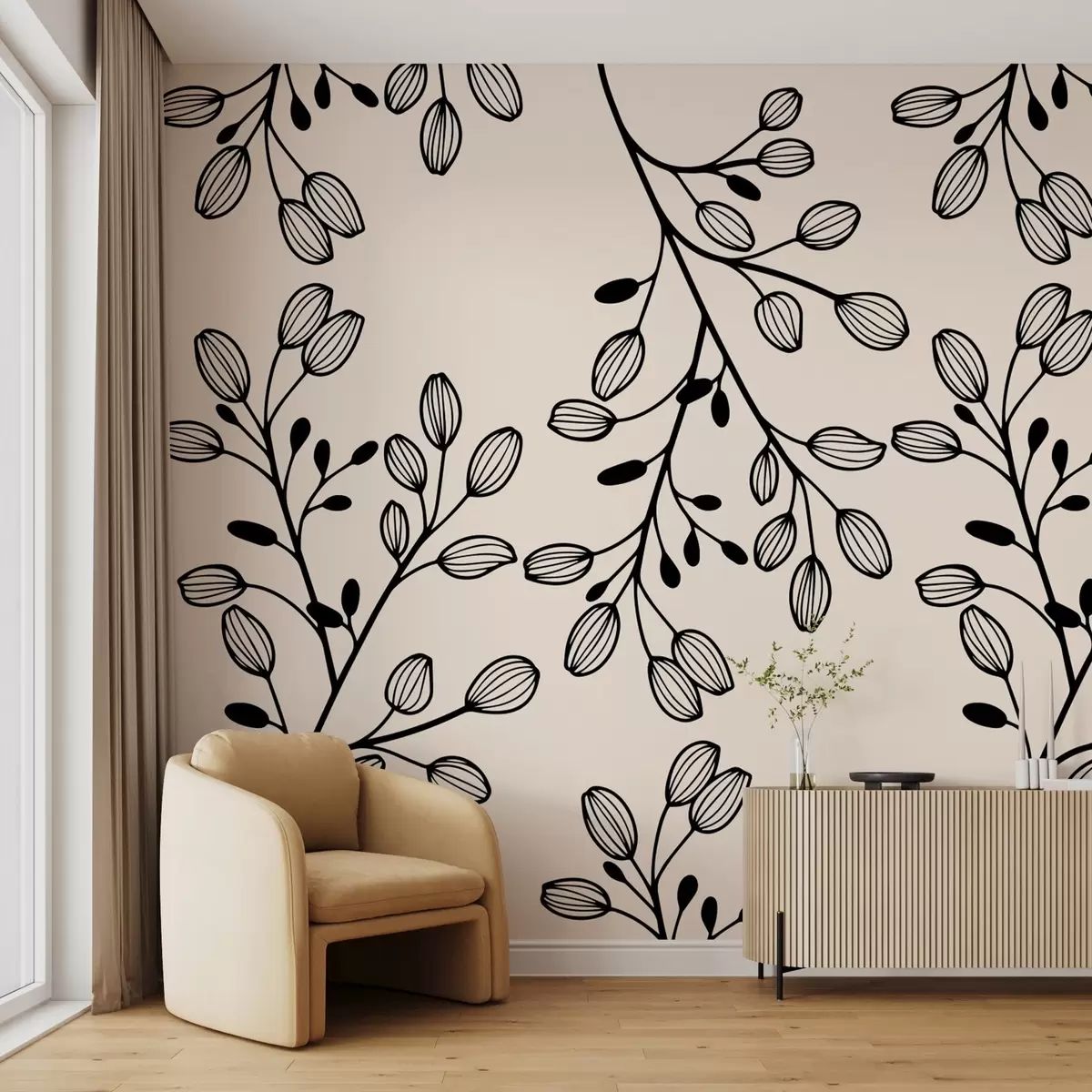 Fototapetes krāsoti zariņi uz bēša fona w02665