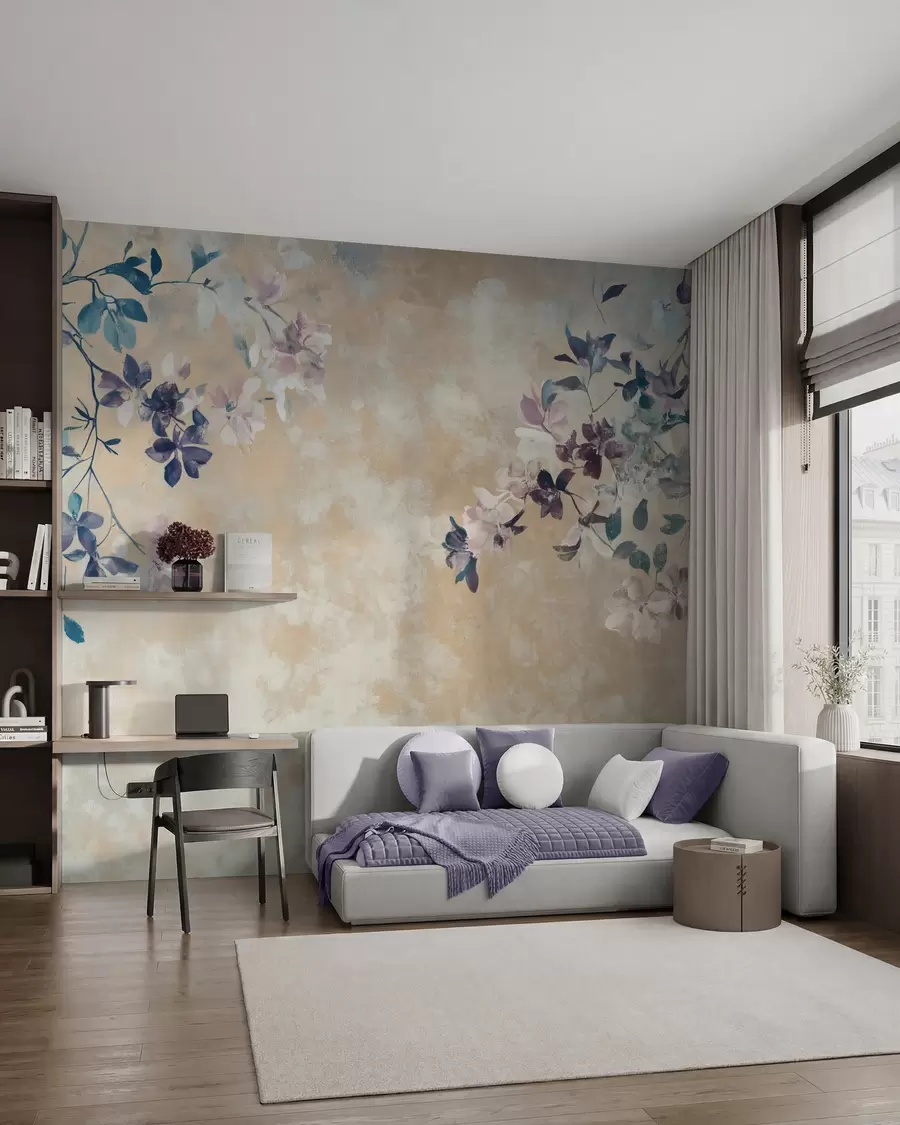 Fototapetes retro stila tapetes ar zariem un ziediem w02686