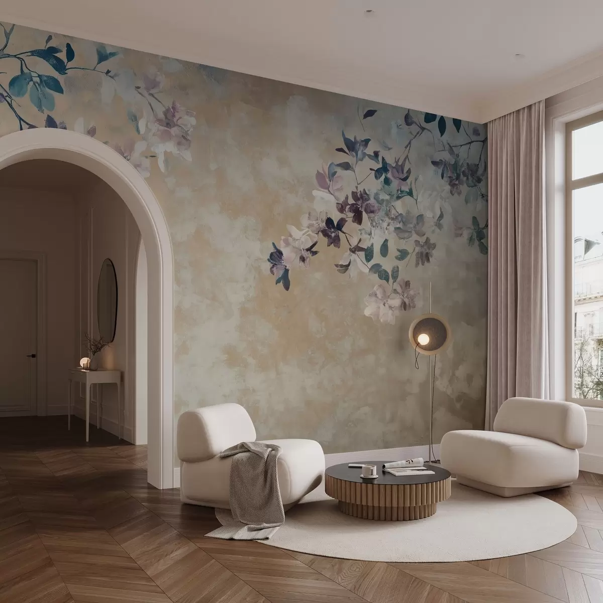 Fototapetes retro stila tapetes ar zariem un ziediem w02686