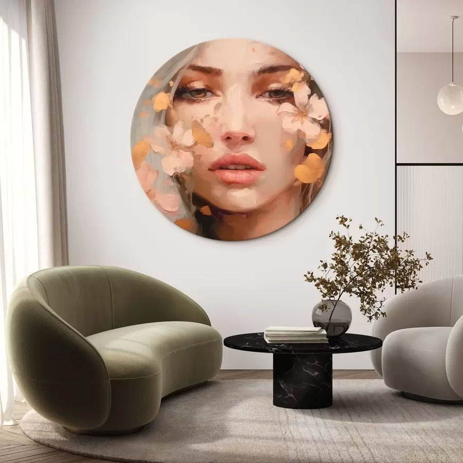 Glezna Meitene un rozā ziedi r42301