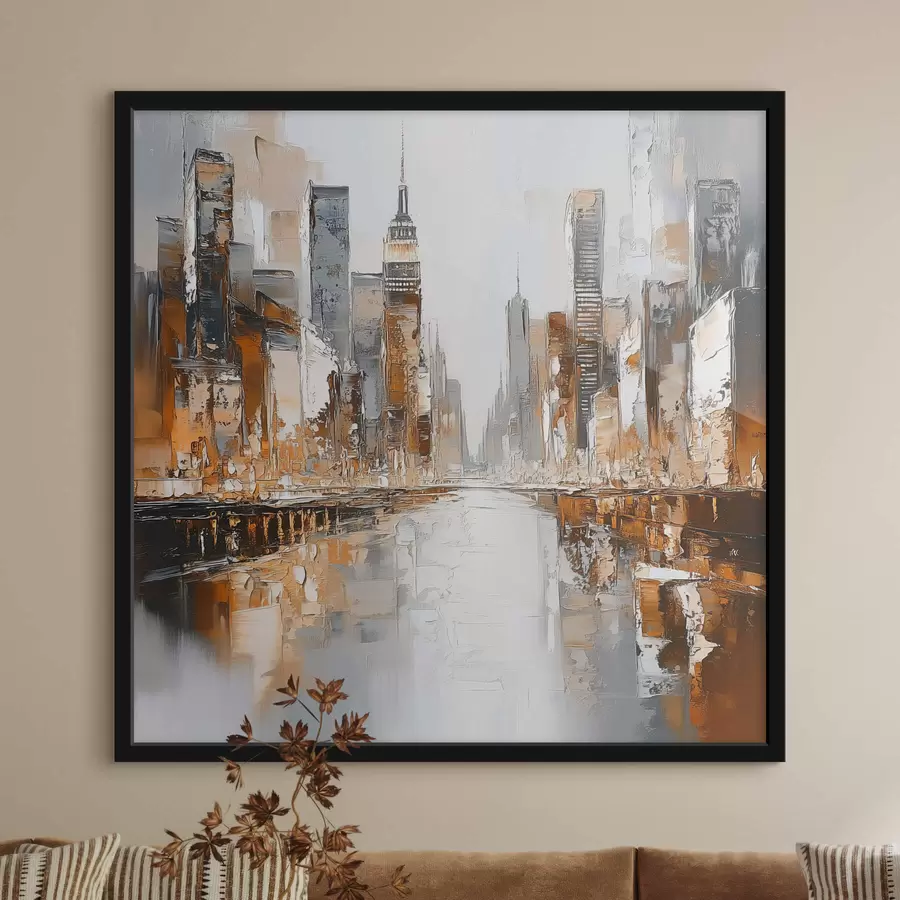 Glezna Abstrakta pilsēta ar otas triepienu imitāciju f42133