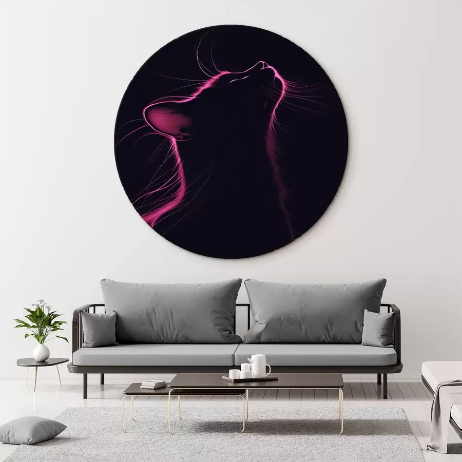 Glezna Rozā neona kaķis uz melna fona r40994