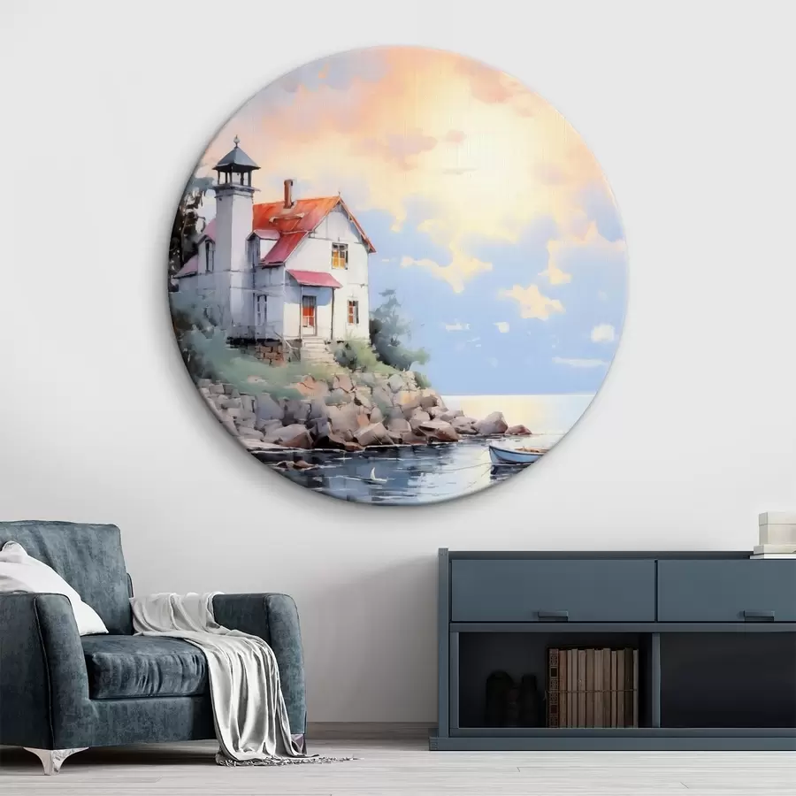 Fototapetes Pludmales māja pie jūras saulrietā r41010