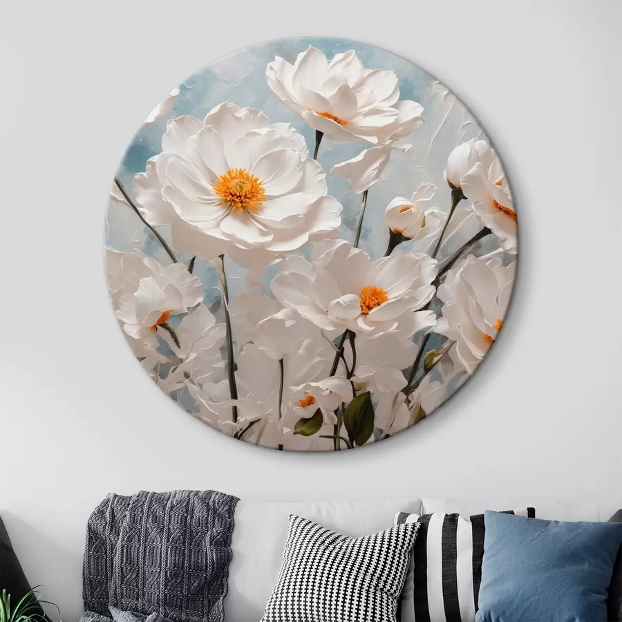 Glezna Balti ziedi uz zila un balta eļļas fona r41041