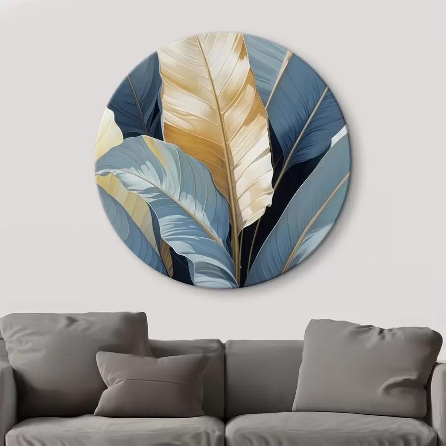 Glezna Tropu lapas zilos un dzeltenos toņos, lielas palmu vai banānu lapas ar sulīgu dabisku fonu r41097
