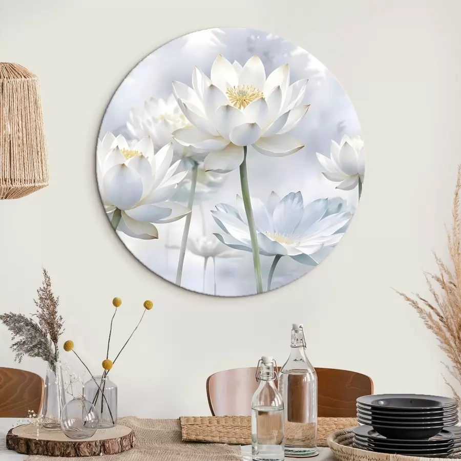 Fototapetes Balti pasteļtoņu lotosa ziedi uz miglaina abstrakta akvareļa fona r41100