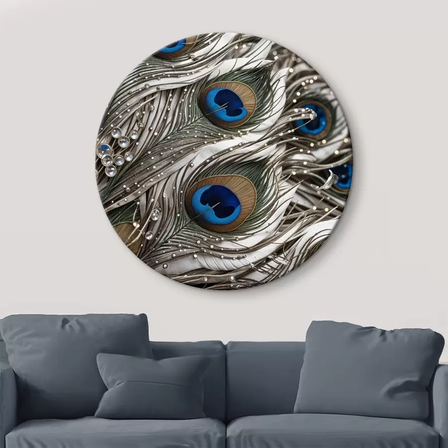 Glezna Spilgtas pāvu spalvas ar sarežģītiem rakstiem un spilgtiem ziliem rakstiem r41103