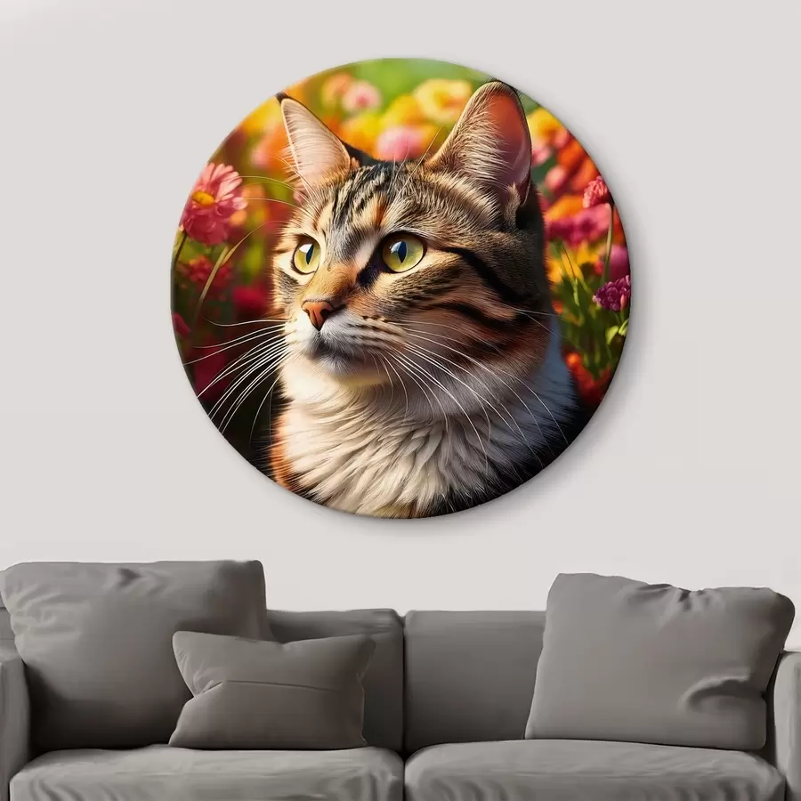 Glezna liels kaķis, kaķis un ziedi, kaķa portrets r41106