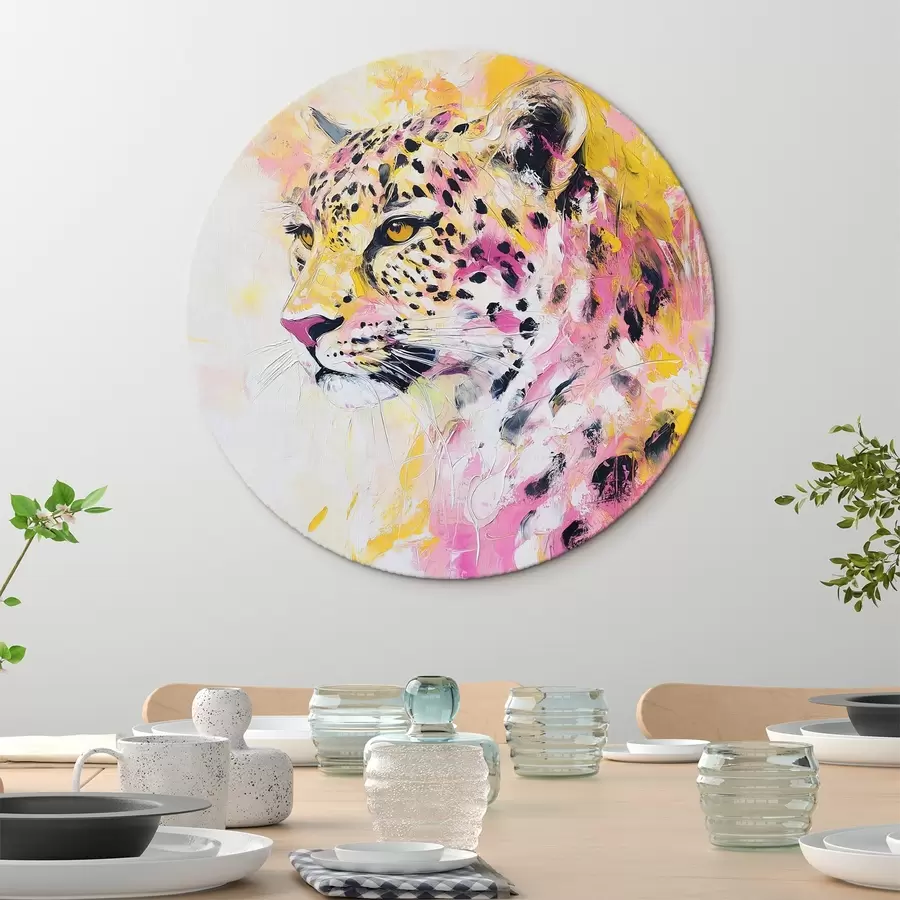 Glezna Dzeltens un rozā leopards r41156