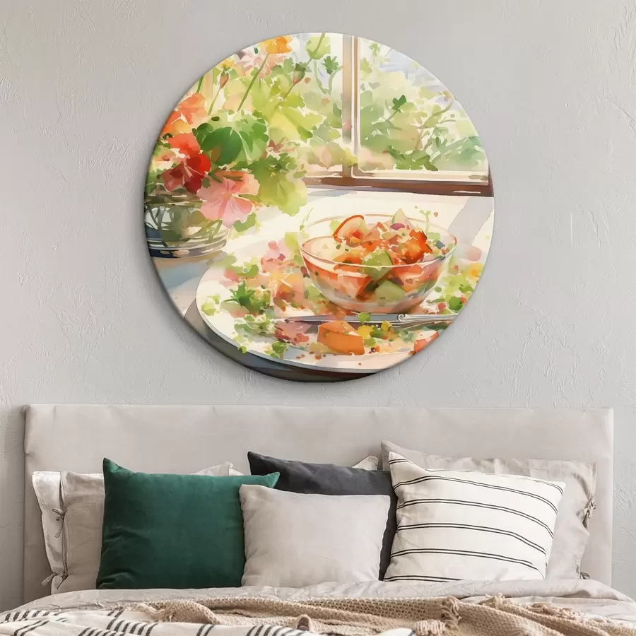 Glezna Akvareļu zaļie salāti, saules gaisma logā, lauku stils r41167