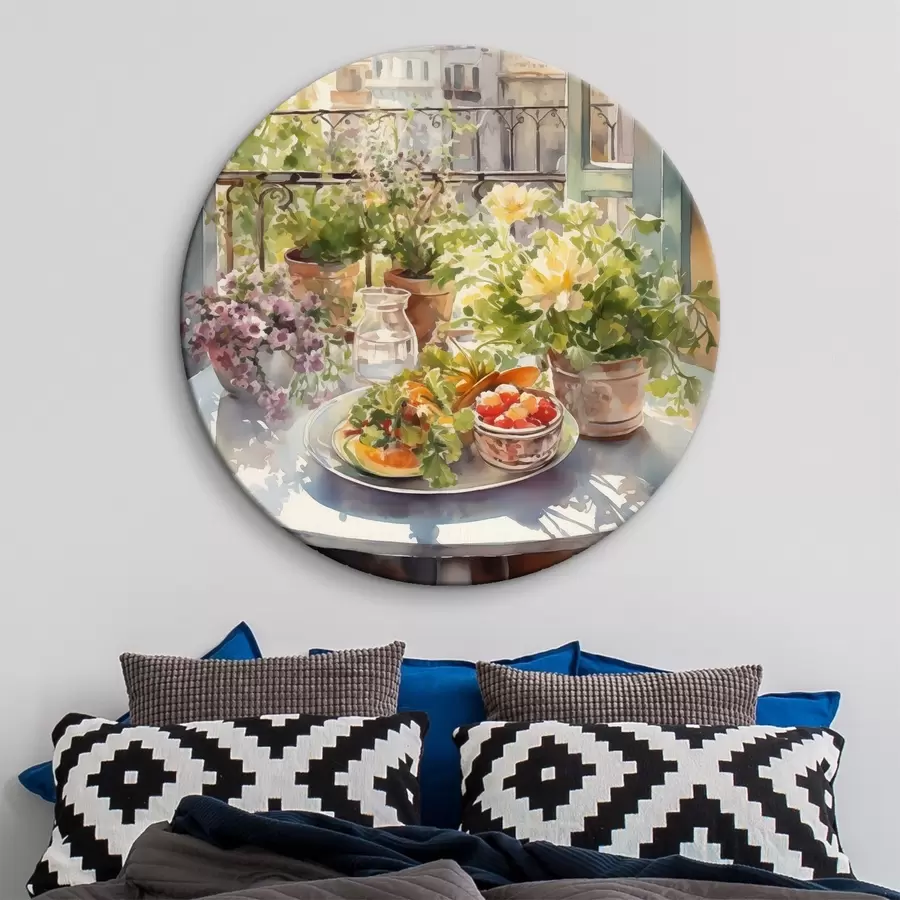 Glezna Romantiskas vakariņas ar skatu uz pilsētu, akvarelis, ziedi r41168