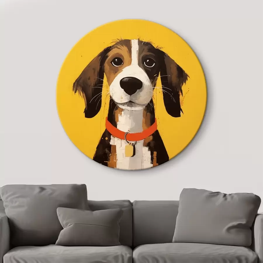 Glezna Suņa portrets uz dzeltena fona r41232