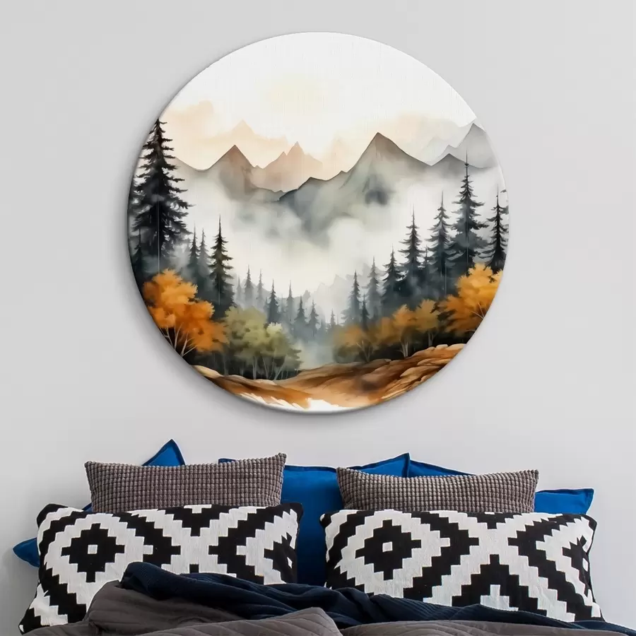 Glezna Mežs uz akvareļu kalnu fona r41240