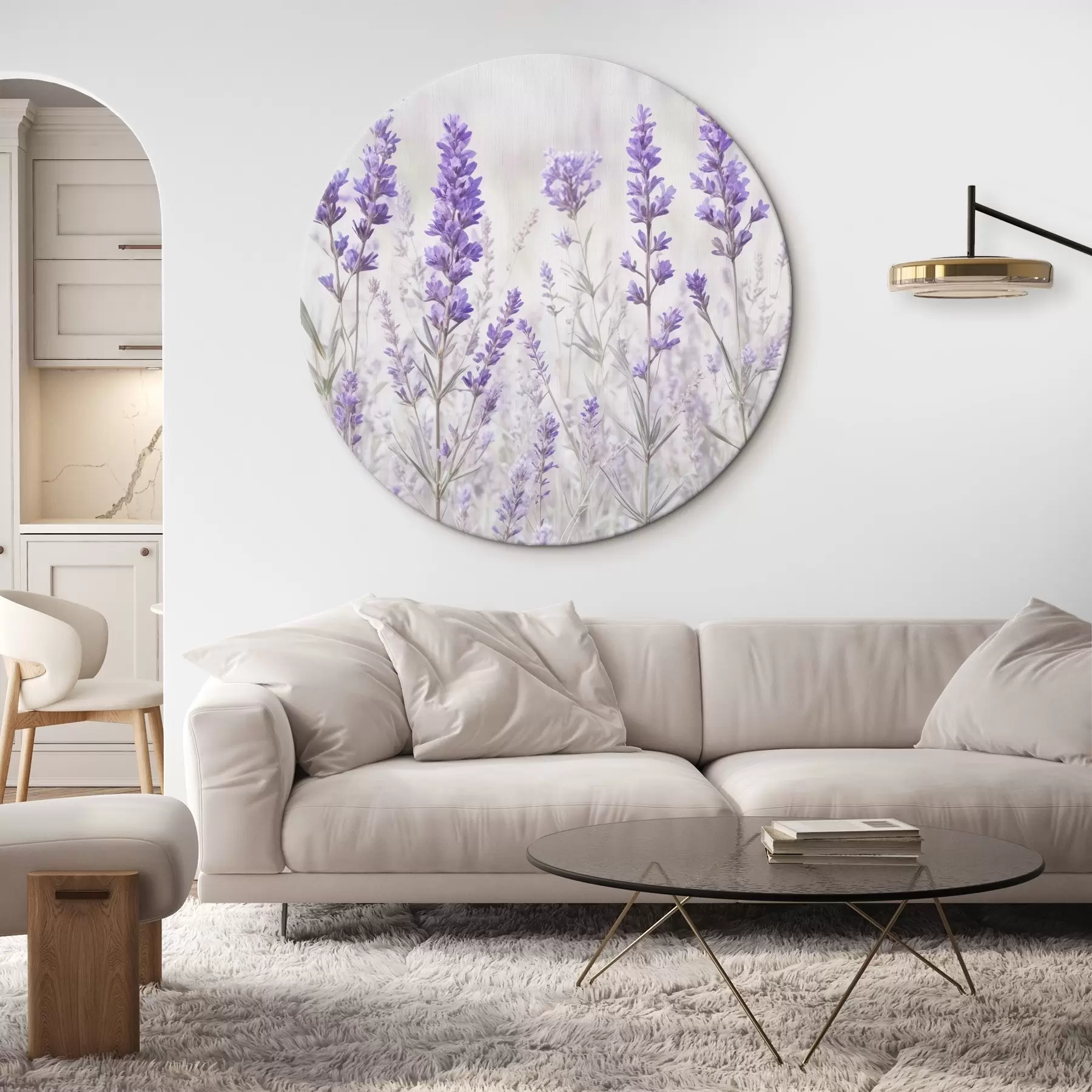 Glezna Violetu lavandas ziedu lauks uz izplūduša teksturēta fona r41265