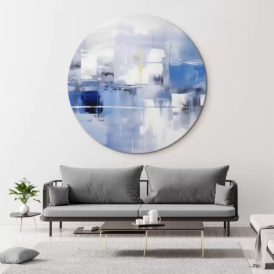 Fototapetes Mūsdienīga abstrakcija zilos, baltos un pelēkos toņos ar izplūdušām līnijām un formām r41269