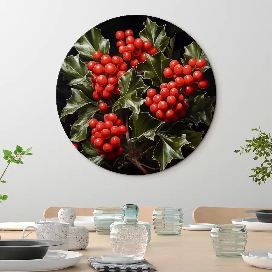 Glezna Holly ogas un lapas uz tumša fona r41273