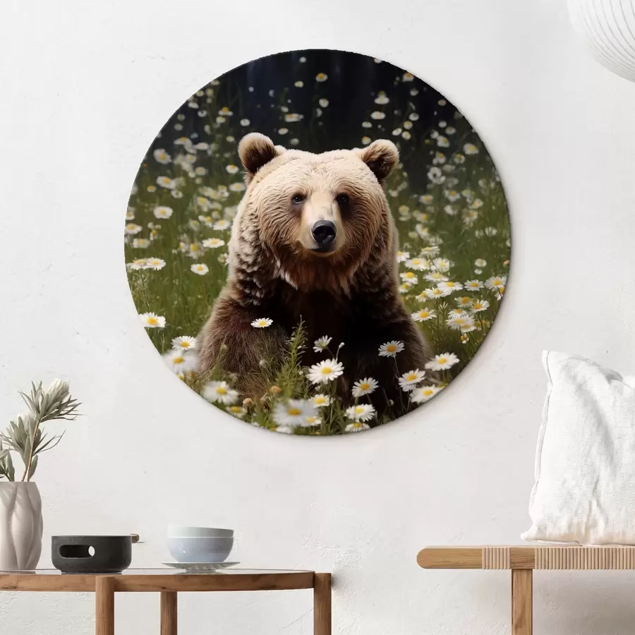 Glezna Brūnais lācis sēž margrietiņu pļavā r41282