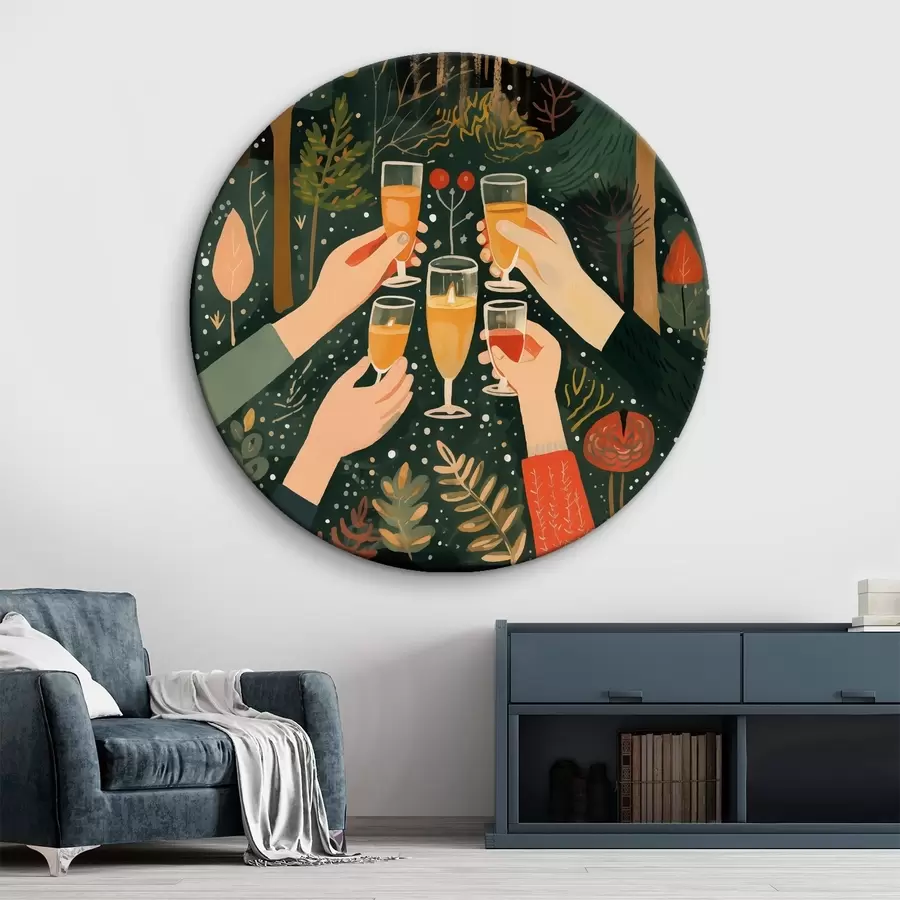 Glezna Svētki, šampanieša glāzes, Ziemassvētki, mežs, abstraktā māksla r41368