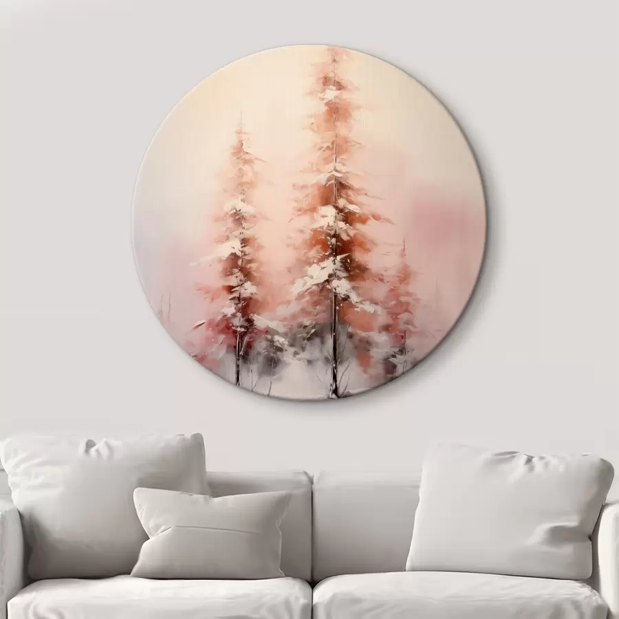 Glezna Ziemas egles rītausmā miglā r41470