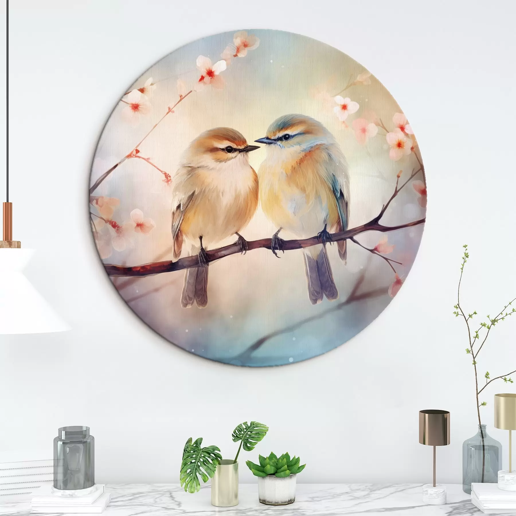 Glezna Putnu pāris sēž uz ziedoša zara r41476