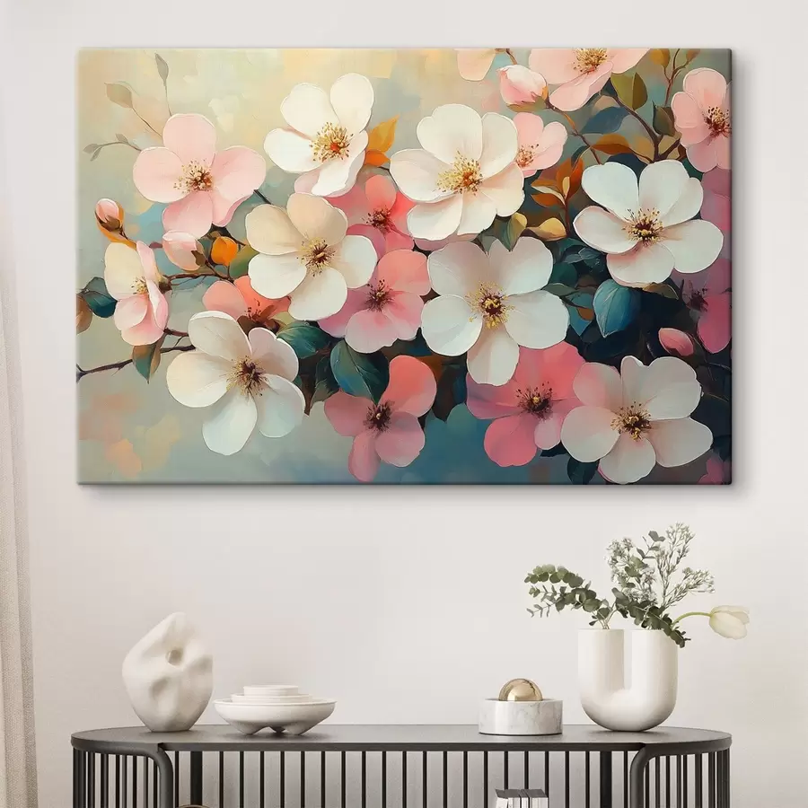 Glezna Balti un rozā ziedi s42330