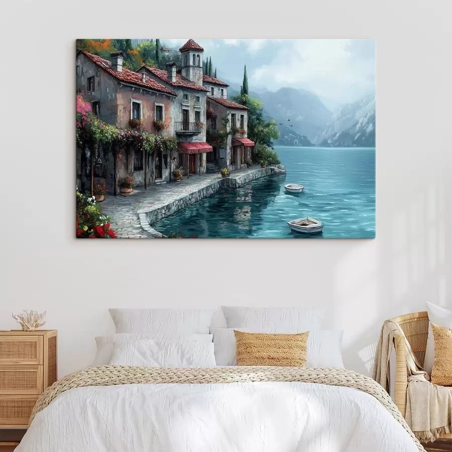 Glezna Māja virs ezera kalnos s42334