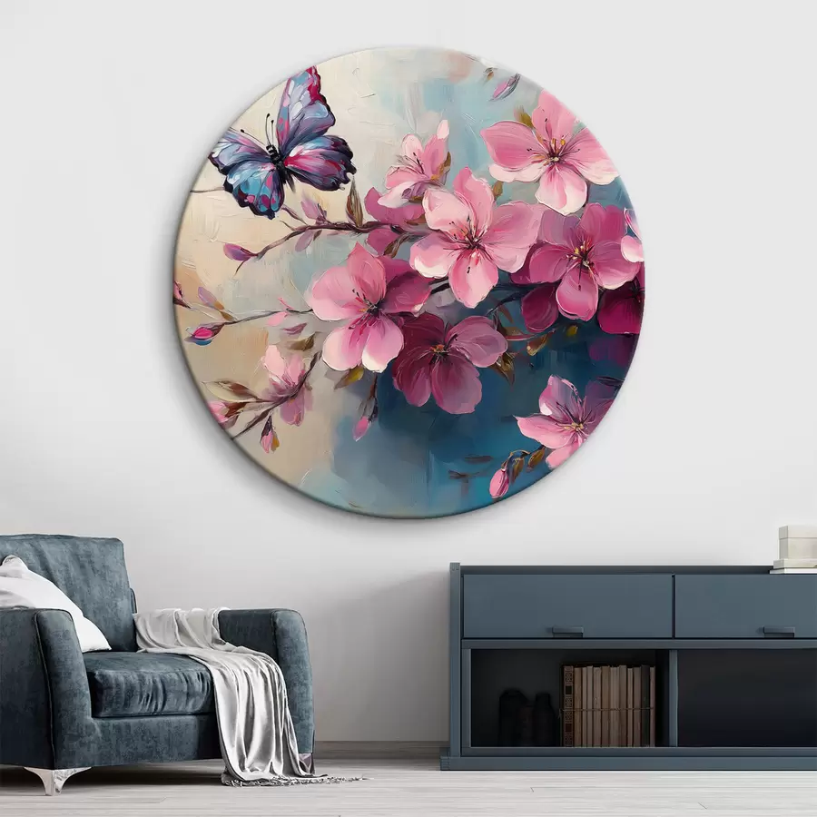 Glezna Rozā ziedi un tauriņš r42320