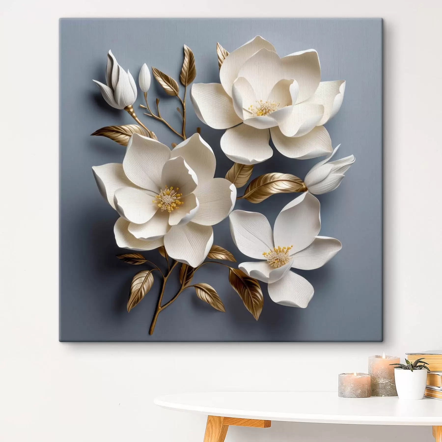 Fototapetes Lieli ziedi uz gaiši pelēka fona s42174