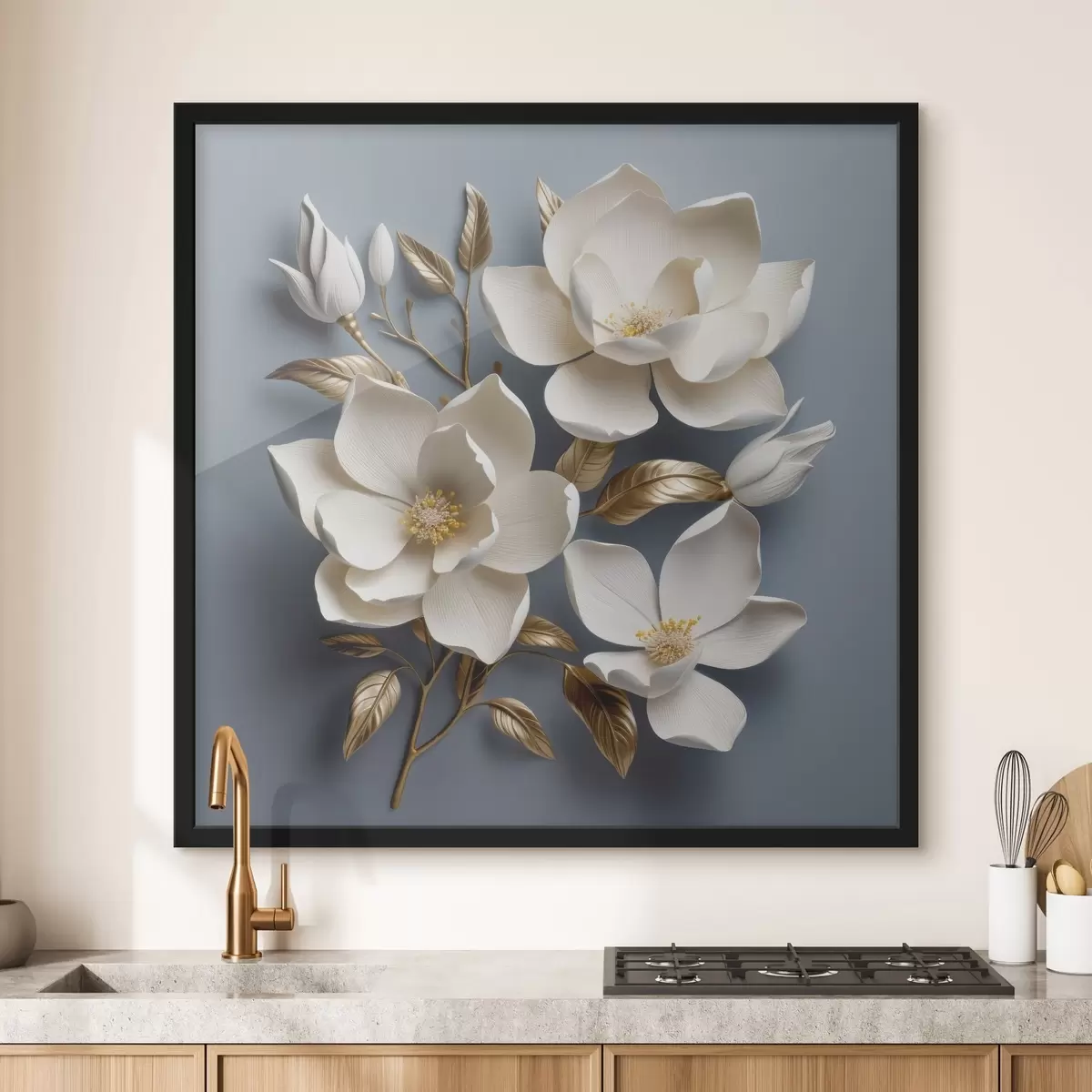 Plakāts Lieli ziedi uz gaiši pelēka fona f42174