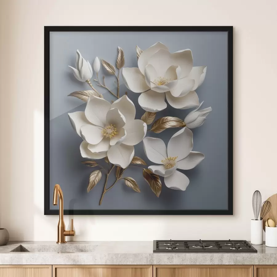 Fototapetes Lieli ziedi uz gaiši pelēka fona f42174