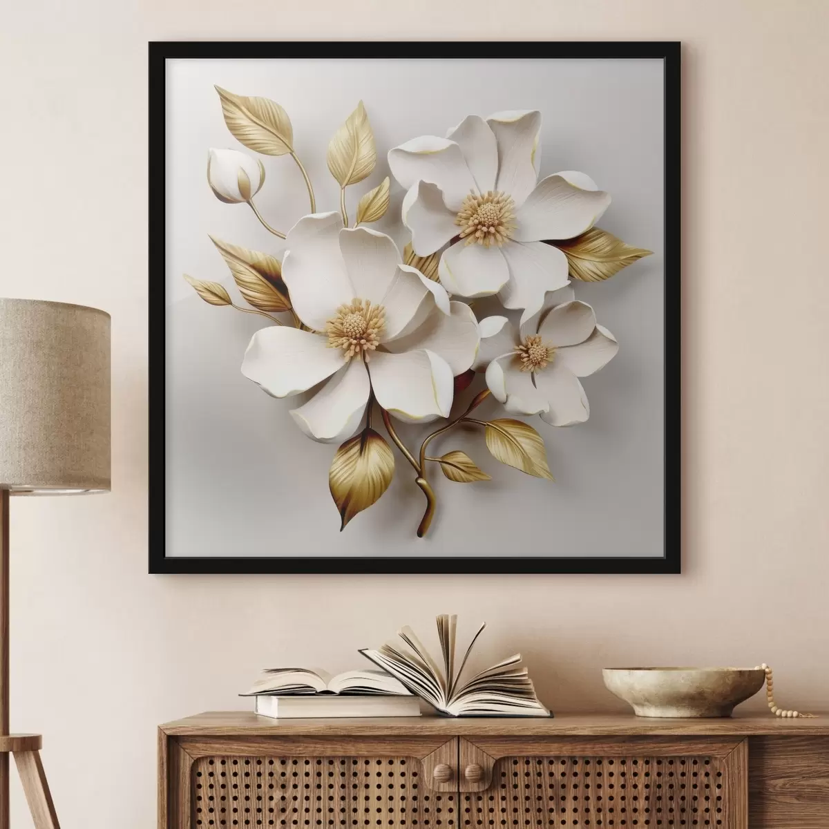 Plakāts Lieli ziedi uz gaiša fona f42175