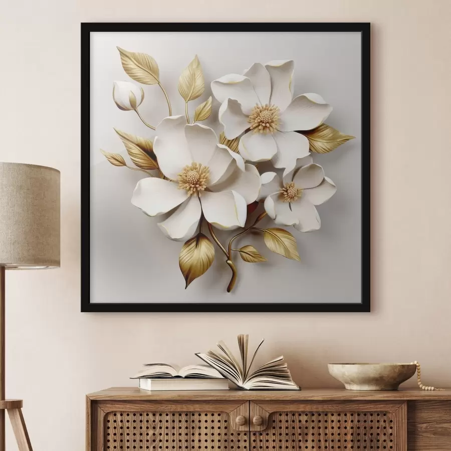 Fototapetes Lieli ziedi uz gaiša fona f42175