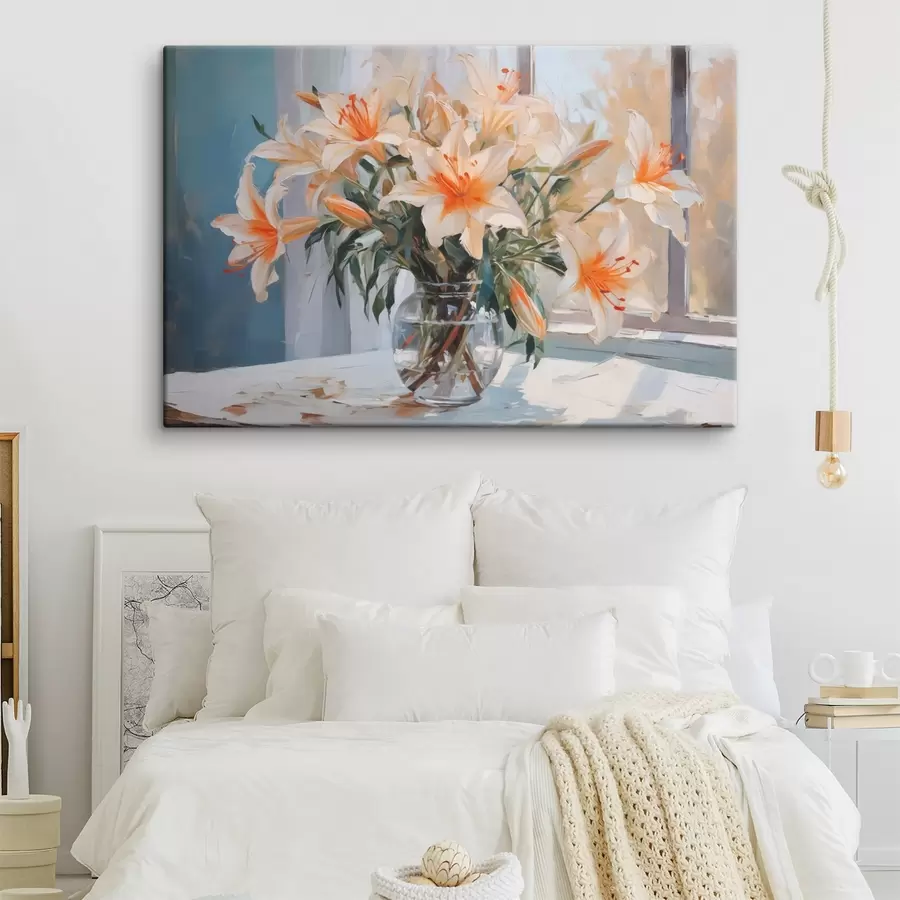 Glezna Lilijas stikla vāzē, kas imitē glezniecību s42359