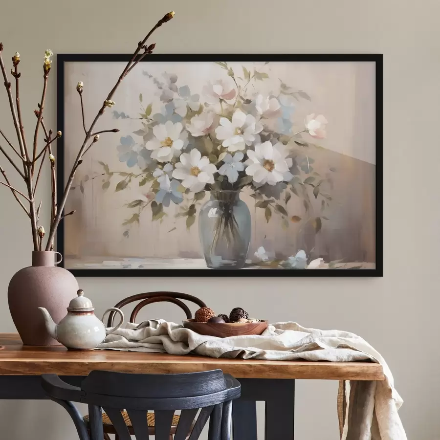 Fototapetes Pušķis no ziediem un zariņiem vāzē, kas imitē glezniecību f42356