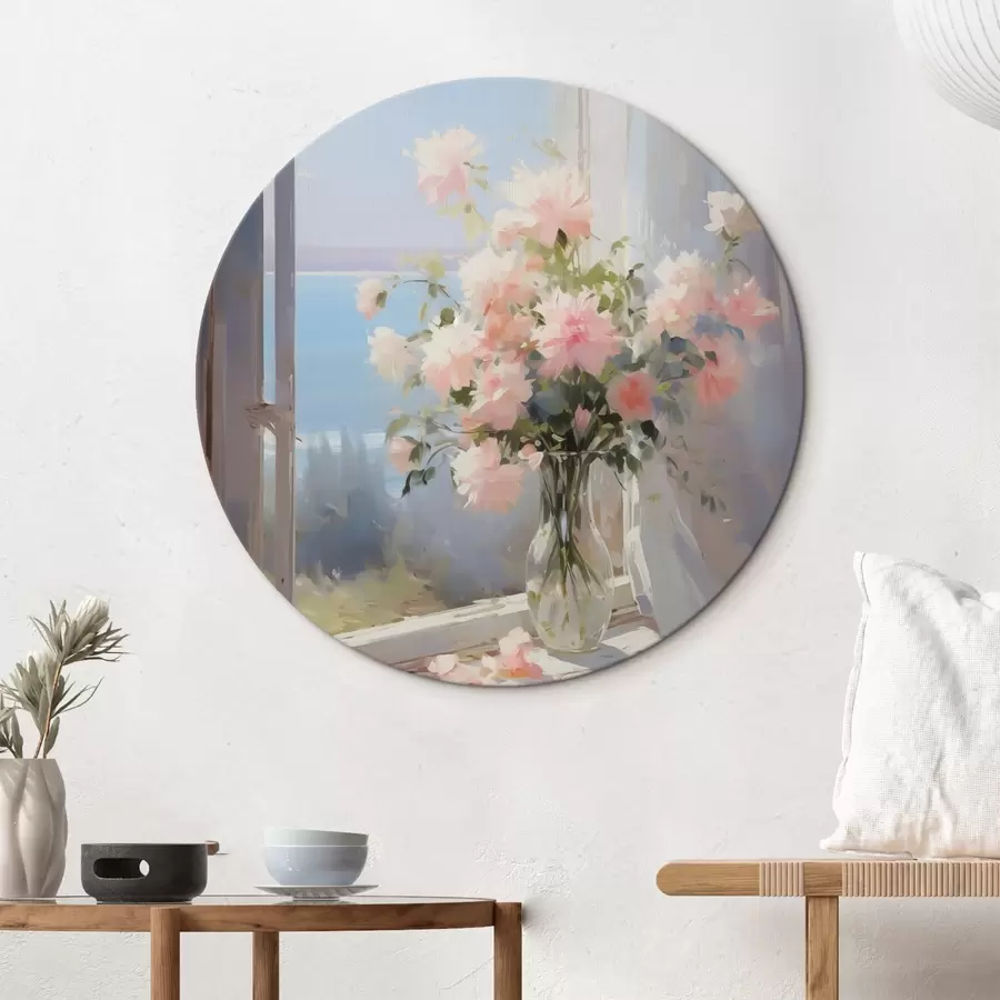 Glezna Smalku ziedu pušķis stikla vāzē, kas imitē gleznu r42352