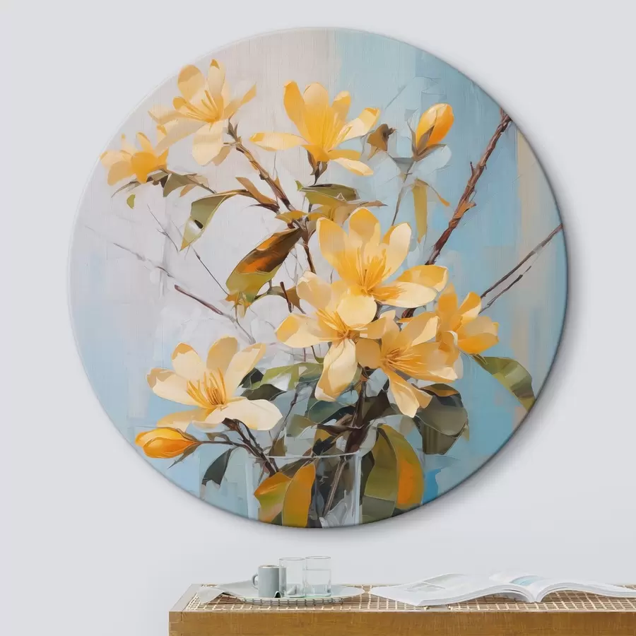 Glezna Zari ar dzelteniem ziediem vāzē, kas imitē glezniecību r42358