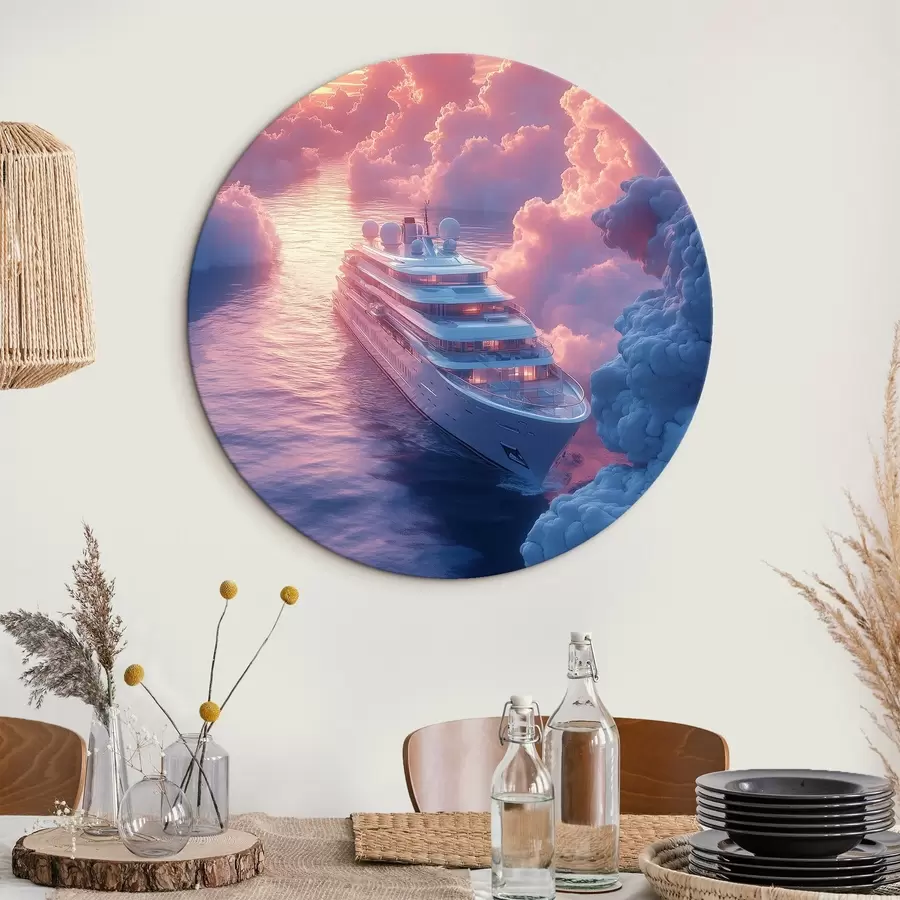 Glezna Kruīza kuģis uz rozā saulrieta fona r42085
