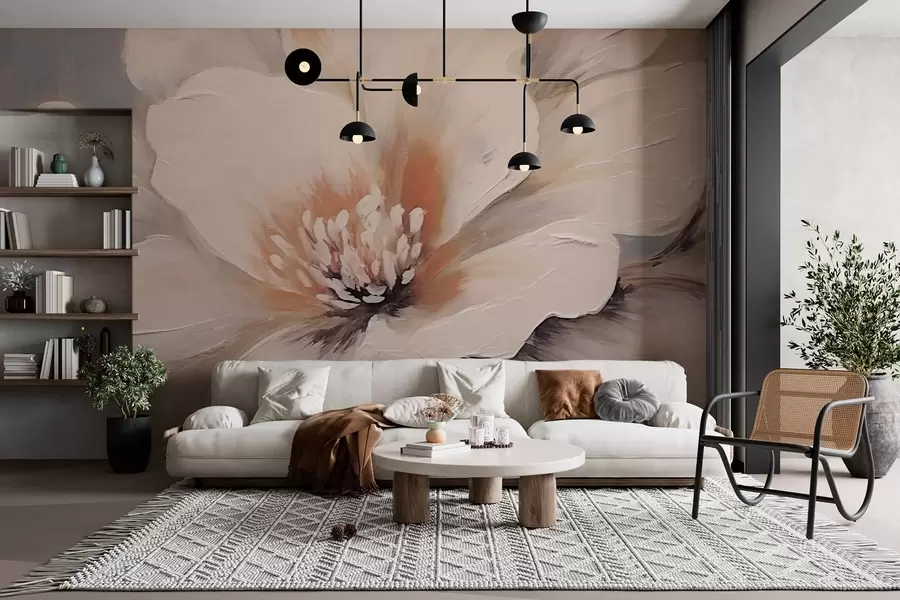 Fototapetes Abstrakts balts zieds uz pelēka fona w02702