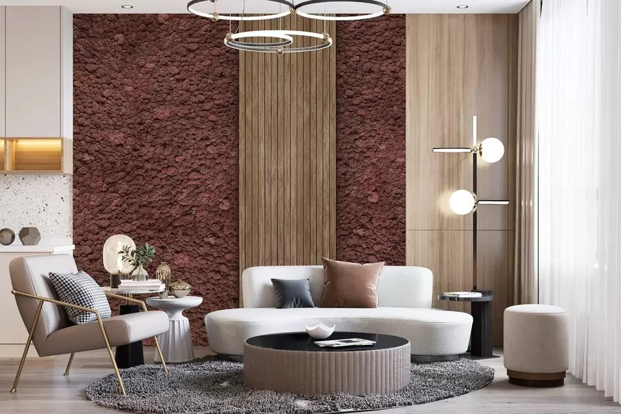 Fototapetes Sūnas stila siena ar koka paneli, sulīgas bordo krāsas w02656v1