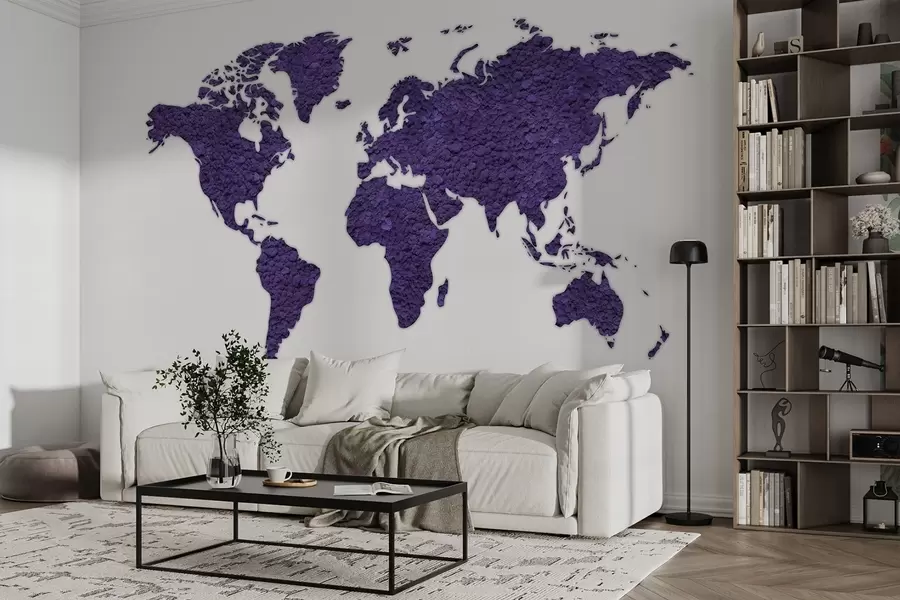 Fototapetes Pasaules karte ar sūnām, daba, violeta krāsu palete  w02657v3
