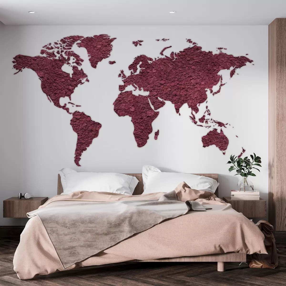 Fototapetes Pasaules karte ar sūnu, dabas, bordo krāsu paleti  w02657v5