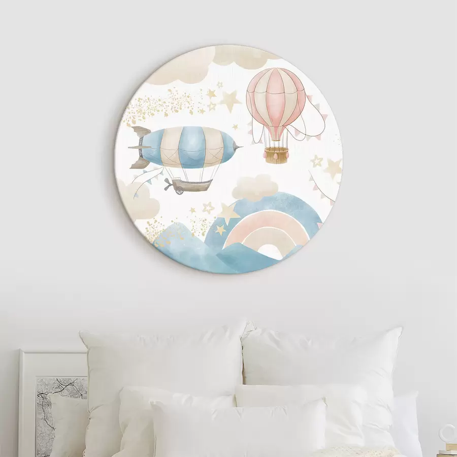 Glezna Gaisa baloni ar mākoņiem un varavīksni r32431