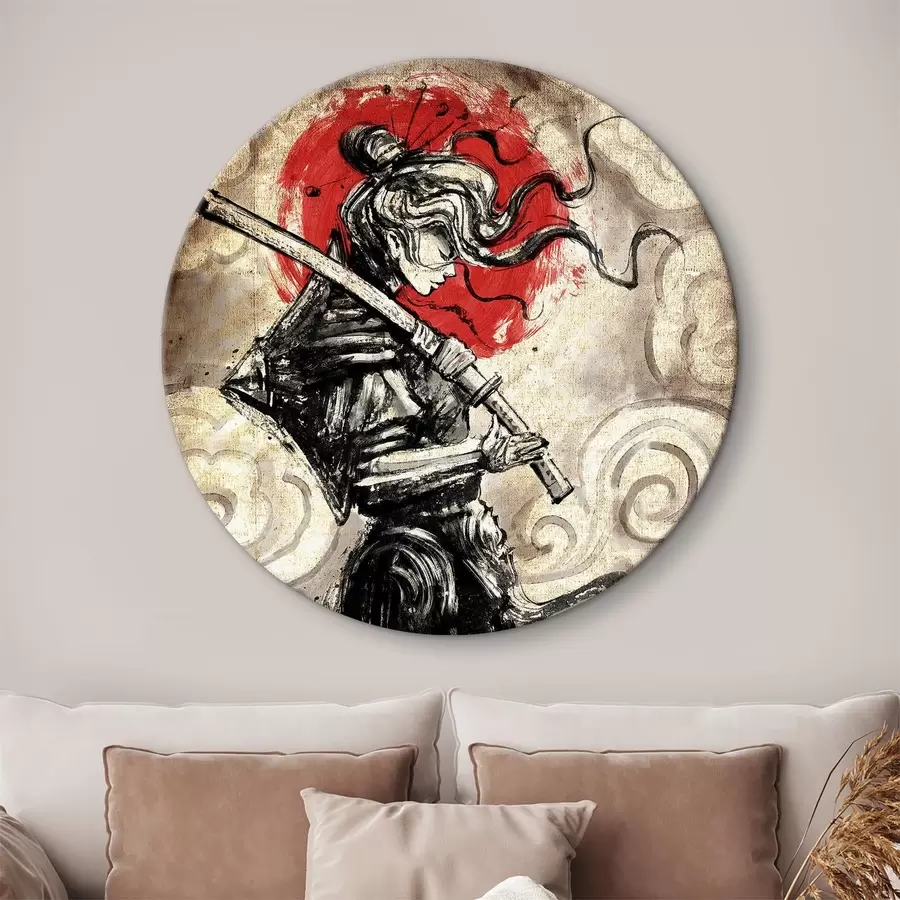 Glezna Skaista samuraju meitene ar katanu uz pleca r33060